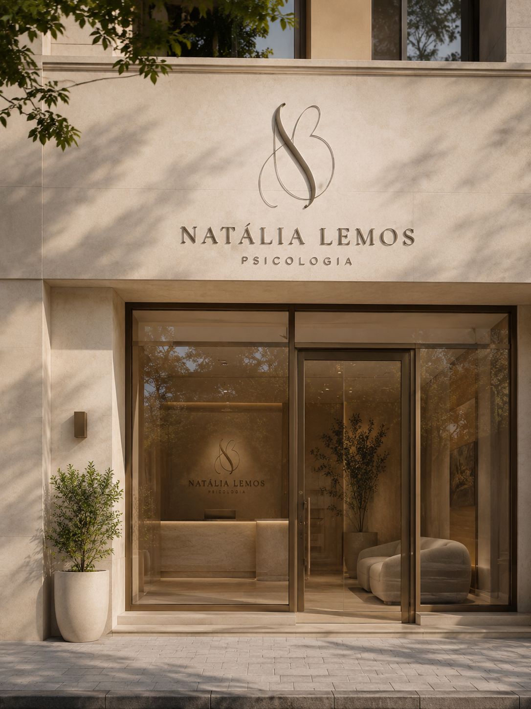 Marca aplicada na fachada de um consultório de psicologia